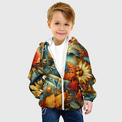 Куртка с капюшоном детская Композиция из цветов и рваной джинсы - нейросеть, цвет: 3D-белый — фото 2