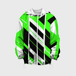 Куртка с капюшоном детская Black and green stripes on a white background, цвет: 3D-белый