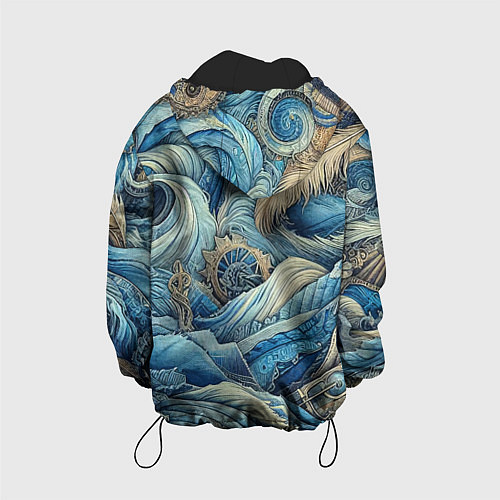 Детская куртка Паттерн из перьев и джинсы - нейросеть / 3D-Черный – фото 2