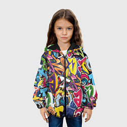 Куртка с капюшоном детская Буква т в граффити, цвет: 3D-черный — фото 2