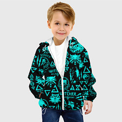Куртка с капюшоном детская Ведьмак неоновые логотипы, цвет: 3D-белый — фото 2