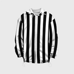 Куртка с капюшоном детская Вертикальные черно белые полосы, цвет: 3D-белый