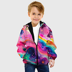Куртка с капюшоном детская Акварельный узор, цвет: 3D-черный — фото 2