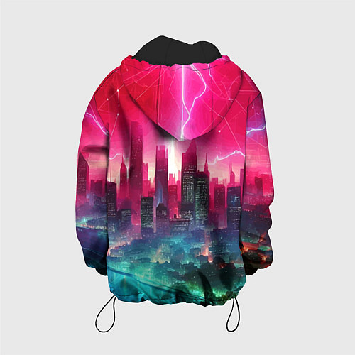 Детская куртка Неоновая гроза в мегаполисе - удар молнии / 3D-Черный – фото 2