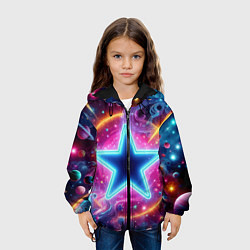 Куртка с капюшоном детская Звезда в неоновом космосе - нейроарт, цвет: 3D-черный — фото 2