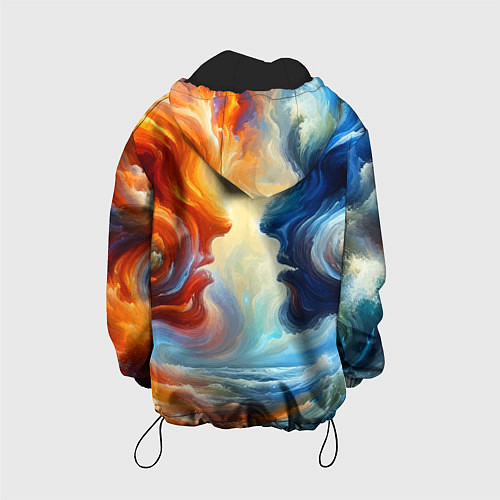 Детская куртка Профили парня и девушки - две стихии / 3D-Черный – фото 2