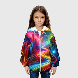 Куртка с капюшоном детская Неоновый город - нейроарт, цвет: 3D-белый — фото 2