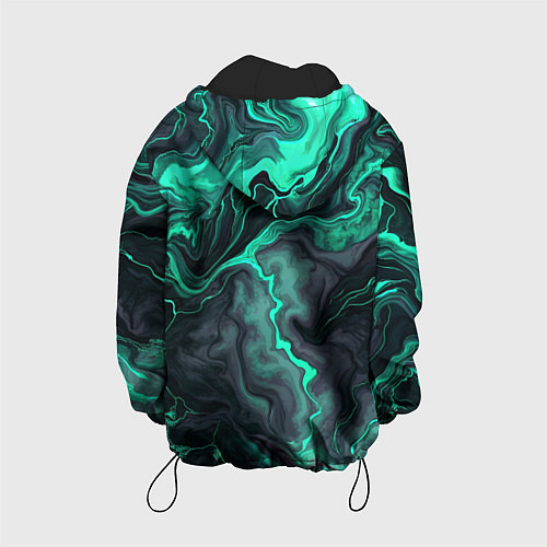 Детская куртка Бирюзовый мрамор на черном фоне / 3D-Черный – фото 2