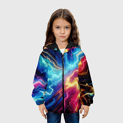 Куртка с капюшоном детская Разряд неоновых молний - нейроарт, цвет: 3D-черный — фото 2
