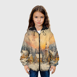 Куртка с капюшоном детская Новогодний небольшой городок, цвет: 3D-черный — фото 2