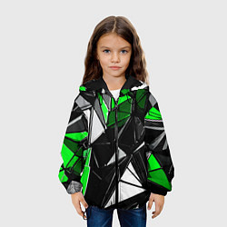 Куртка с капюшоном детская Зелёно-белые рельефные треугольники на чёрном фоне, цвет: 3D-черный — фото 2