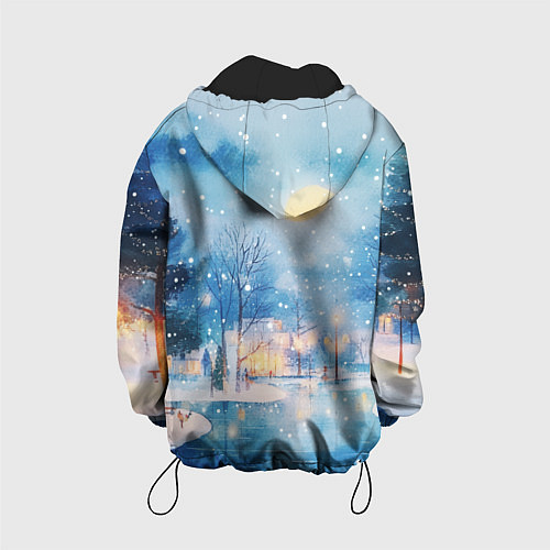 Детская куртка Новогодняя атмосфера - акварель / 3D-Черный – фото 2