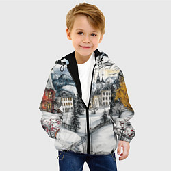 Куртка с капюшоном детская Заснеженный старый город, цвет: 3D-черный — фото 2
