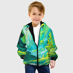 Куртка с капюшоном детская Зелёная кислотная абстракция, цвет: 3D-черный — фото 2