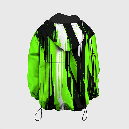 Детская куртка Вертикальные чёрно-белые линии на зелёном фоне / 3D-Черный – фото 2