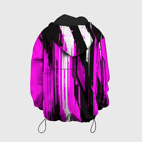 Детская куртка Вертикальные чёрно-белые линии на розовом фоне / 3D-Черный – фото 2