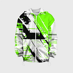 Куртка с капюшоном детская Diagonal black and green stripes on a white backgr, цвет: 3D-белый