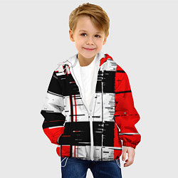 Куртка с капюшоном детская Чёрные и красные полосы на белом фоне, цвет: 3D-белый — фото 2