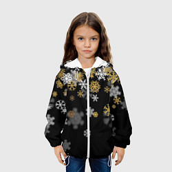 Куртка с капюшоном детская Снежинки объемные золотистые, цвет: 3D-белый — фото 2