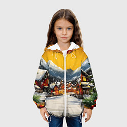 Куртка с капюшоном детская Ламповый новый год - домики, цвет: 3D-белый — фото 2