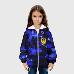 Куртка с капюшоном детская Синий потертый камуфляж и герб РФ, цвет: 3D-белый — фото 2