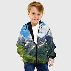 Куртка с капюшоном детская Домбай - горный пейзаж на Северном Кавказе, цвет: 3D-черный — фото 2
