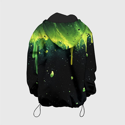 Детская куртка Зеленая стекающая краска по черному фону / 3D-Черный – фото 2