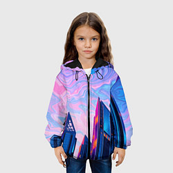 Куртка с капюшоном детская Абстракция с небоскребами, цвет: 3D-черный — фото 2