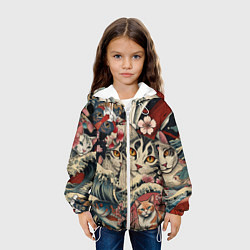 Куртка с капюшоном детская Котики и рыбки в сакуре, цвет: 3D-белый — фото 2