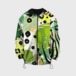 Куртка с капюшоном детская Зеленый анималистичный паттерн, цвет: 3D-черный