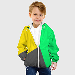 Куртка с капюшоном детская Жёлто-серо-зелёный трёхцветный, цвет: 3D-белый — фото 2
