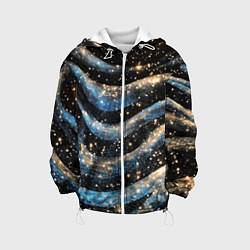 Куртка с капюшоном детская Волнистые синие линии на черном, цвет: 3D-белый