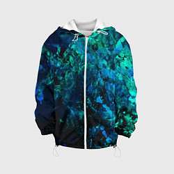Куртка с капюшоном детская Абстракция - blue-green paint spill, цвет: 3D-белый