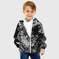 Куртка с капюшоном детская Белый дракон на черном, цвет: 3D-белый — фото 2