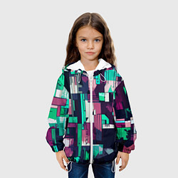 Куртка с капюшоном детская Абстракция бирюзовый с розовым геометричный, цвет: 3D-белый — фото 2