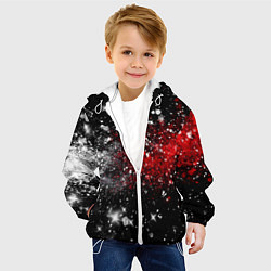 Куртка с капюшоном детская Бело-красные блестяшки на черном, цвет: 3D-белый — фото 2