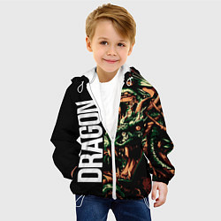 Куртка с капюшоном детская Татуировка дракона ирезуми, цвет: 3D-белый — фото 2