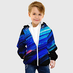Куртка с капюшоном детская Синии кисти краски на черном, цвет: 3D-белый — фото 2