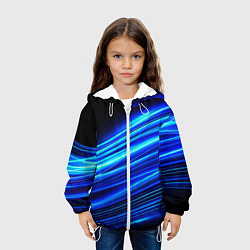 Куртка с капюшоном детская Синие неоновые линии краски, цвет: 3D-белый — фото 2