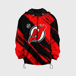 Куртка с капюшоном детская Нью Джерси Девилз - красные потертости, цвет: 3D-черный