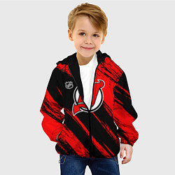 Куртка с капюшоном детская Нью Джерси Девилз - красные потертости, цвет: 3D-черный — фото 2