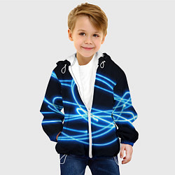 Куртка с капюшоном детская Неоновые голубые волны на черном фоне, цвет: 3D-белый — фото 2