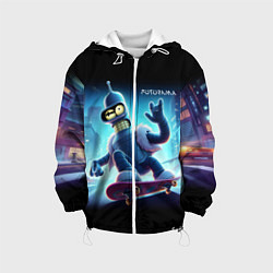 Детская куртка Bender is a skateboarder in neon street - ai art