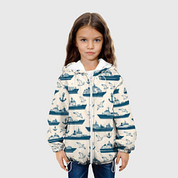 Куртка с капюшоном детская Морской паттерн из чаек, якорей и кораблей, цвет: 3D-белый — фото 2