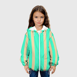 Куртка с капюшоном детская Color blue beige stripes, цвет: 3D-белый — фото 2