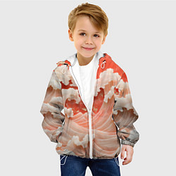 Куртка с капюшоном детская Японские красные волны, цвет: 3D-белый — фото 2