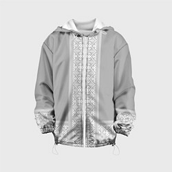 Куртка с капюшоном детская Славянский узор на сером - вышиванка рубаха, цвет: 3D-белый