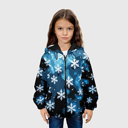 Куртка с капюшоном детская Стилизованный паттерн со снежинками тёмно-синий, цвет: 3D-черный — фото 2