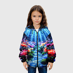 Куртка с капюшоном детская Цветы на глубине освещённые лучами, цвет: 3D-черный — фото 2