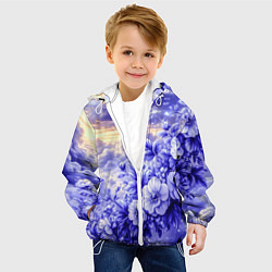 Куртка с капюшоном детская Сине-сиреневый цветы на фоне облаков, цвет: 3D-белый — фото 2